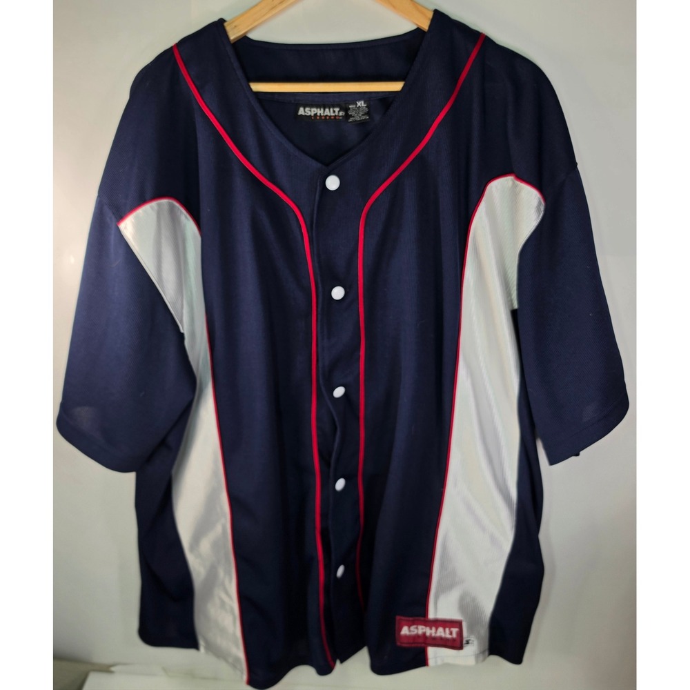 Vintage Starter Asphalt Legend Baseball Jersey Mens XL Navy Blue Stitched 27 Y2K
